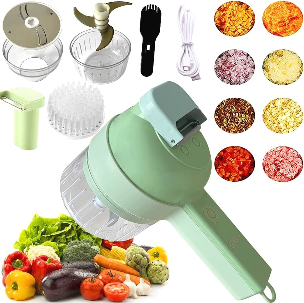 Multifunctional 4 in 1 Handheld Electric Vegetable Cutter Set, Portable Wireless Food Chopper | Kitchen Vegetable Slicer Dicer Cutter for Garlic