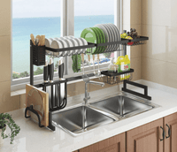 Thumbnail for Stainless Steel Black Dish Drying Rack Over Kitchen Sink Organizer